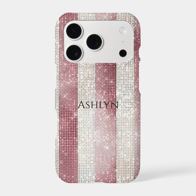 Red Cream Stripes Sparkle Case-Mate iPhone Case (Back)