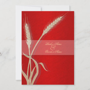 Red cream wedding wheat flower invitation
