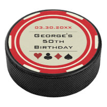 Red Cream White Birthday Poker Chip Las Vegas Hockey Puck