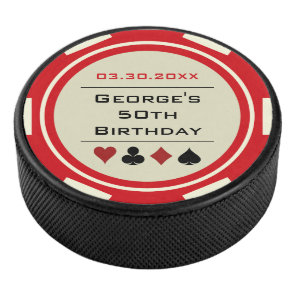 Red Cream White Birthday Poker Chip Las Vegas Hockey Puck