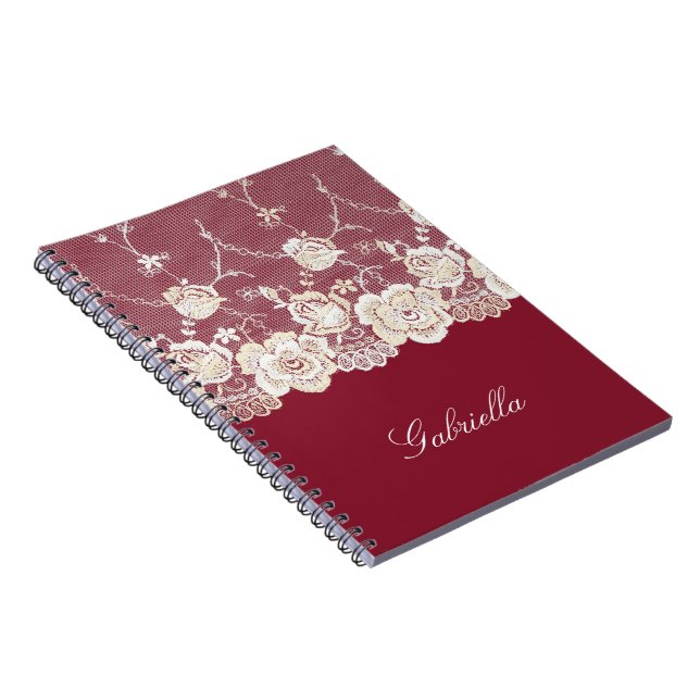 Red Cream White Lace Floral Notebook (Right Side)