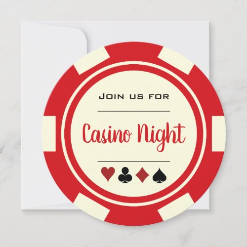 Red Cream White Poker Chip Casino Night Invitation