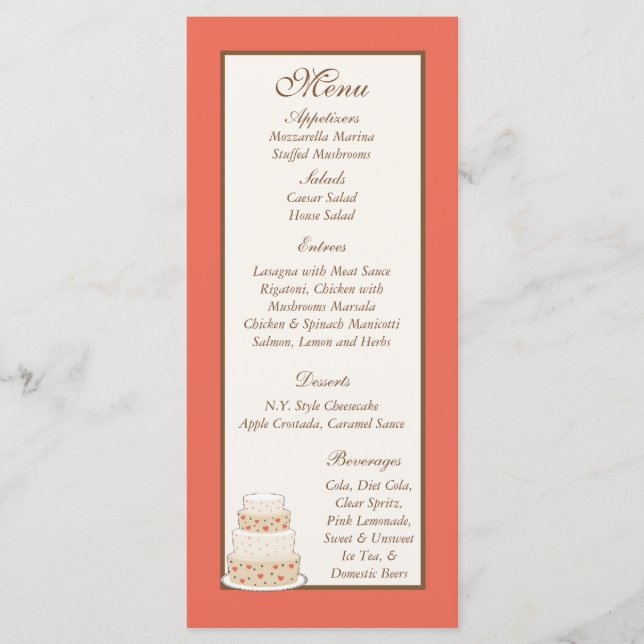 Red/Creme Wedding Cake Menu Tags (Front)