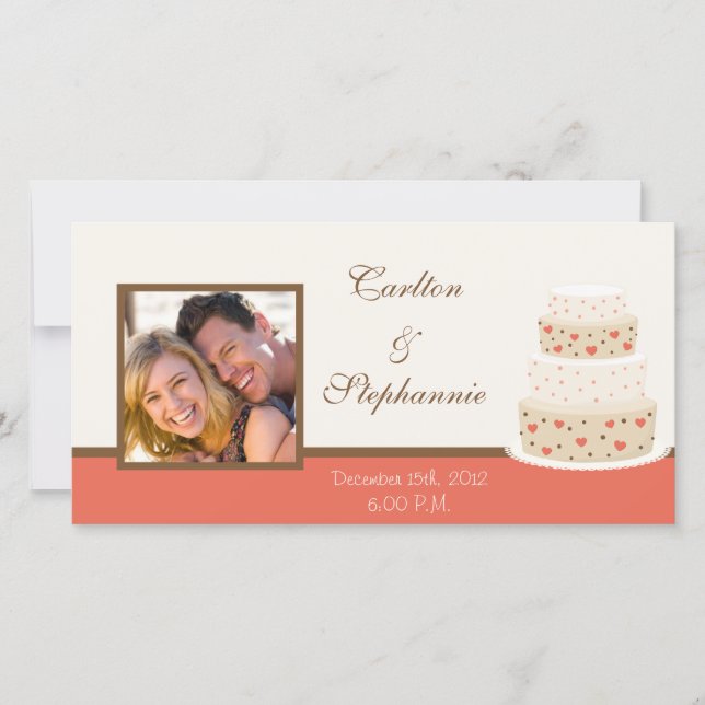 Red/Creme Wedding Cake Photo Announcement (Front)