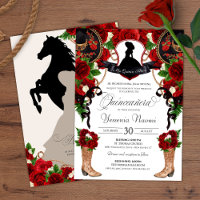 Red Crest Charro Western Roses Floral Quinceanera
