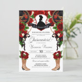 Red Crest Charro Western Roses Floral Quinceanera Invitation (Standing Front)
