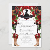 Red Crest Charro Western Roses Floral Quinceanera Invitation (Front)