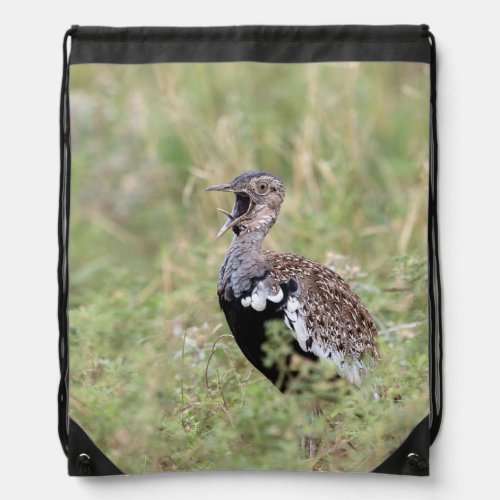 Red Crested Korhaan Drawstring Bag