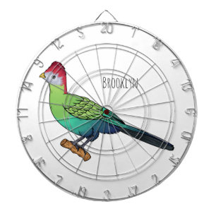 Red-crested turaco bird cartoon illustration  dart board