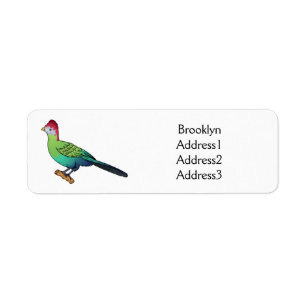 Red-crested turaco bird cartoon illustration label