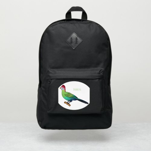 Red_crested turaco bird cartoon illustration  port authority backpack