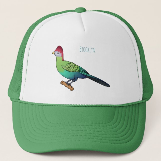 Red-crested turaco bird cartoon illustration trucker hat (Front)