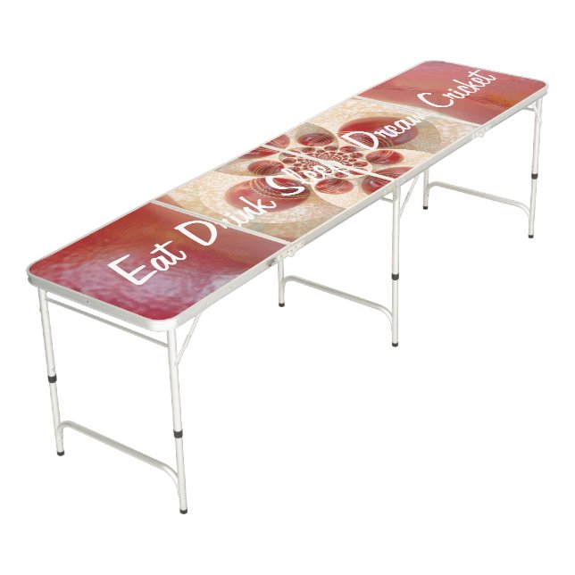 Red Cricket Ball Art Design Pong Table (Angled)