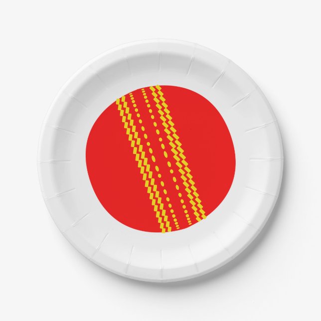 Red Cricket Ball Paper Plates (Front)