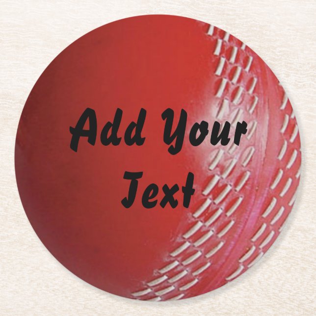 Red Cricket Ball Sports Customize Round Paper Coaster (Front)