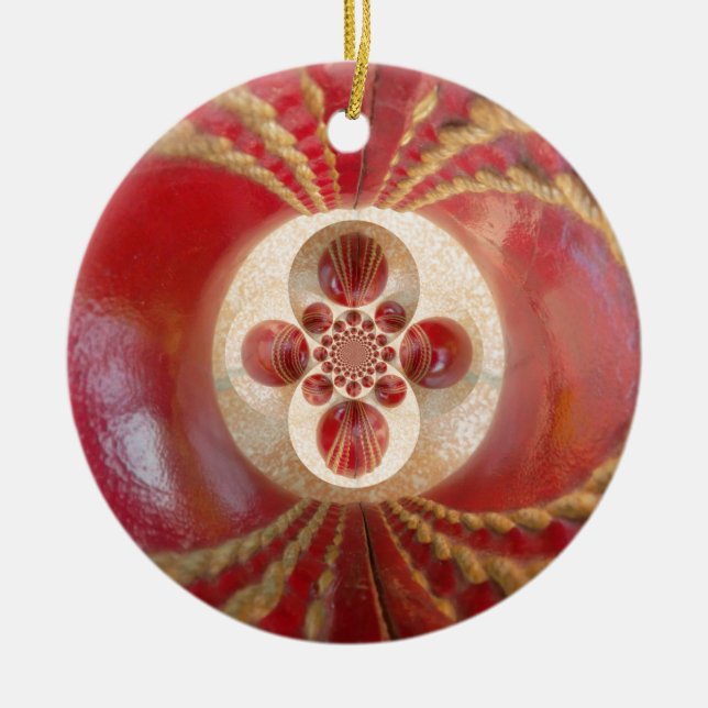 Red Cricket Balls Abstract Art Print Design Ceramic Ornament (Front)