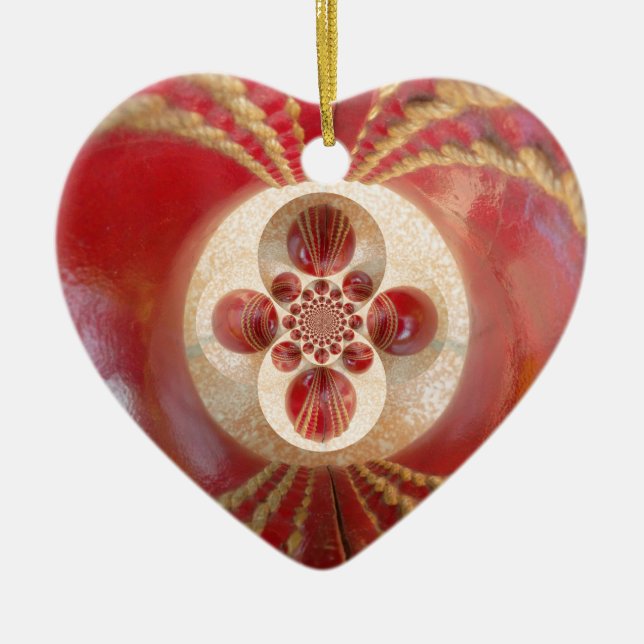 Red Cricket Balls Abstract Art Print Design Ceramic Ornament (Front)