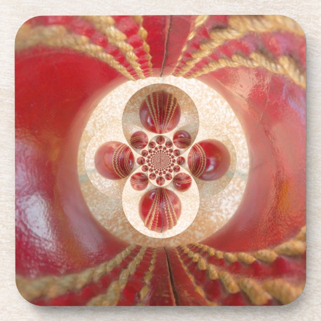 Red Cricket Balls Abstract Art Print Design Coaster (Front)