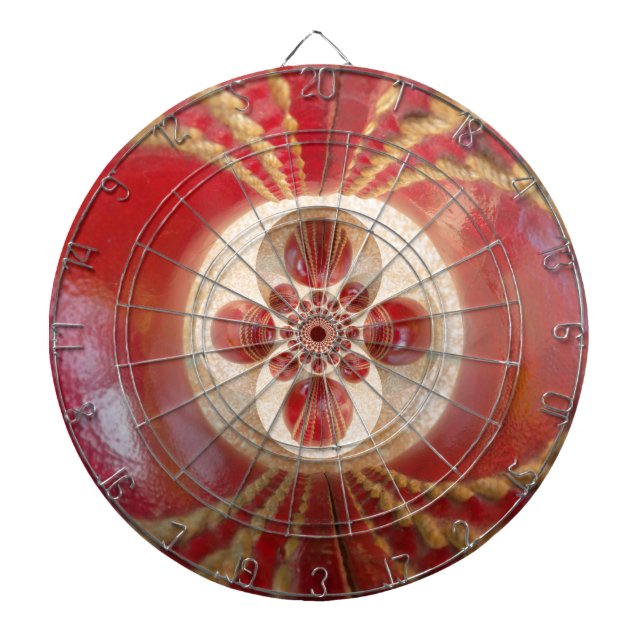 Red Cricket Balls Abstract Art Print Design Dartboard With Darts (Front)