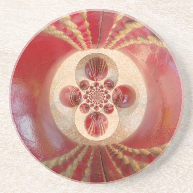 Red Cricket Balls Abstract Art Print Design Sandstone Coaster (Front)