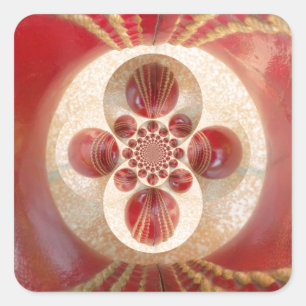 Red Cricket Balls Abstract Art Print Design Square Sticker