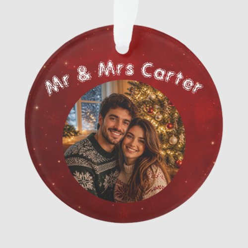 Red Crimson 1st Christmas Together Couple Photo Ornament
