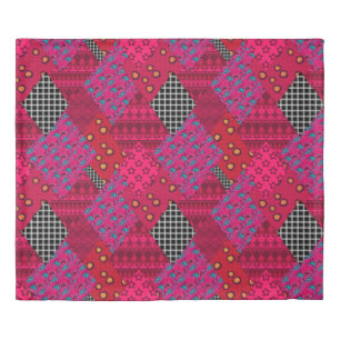 Red Crimson Colorful patchwork Duvet Cover