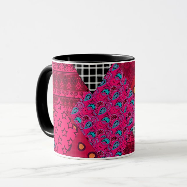 Red  Crimson  Colorful patchwork   Mug (Front Left)
