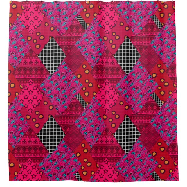 Red  Crimson  Colorful patchwork   Shower Curtain (Front)
