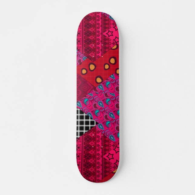Red  Crimson  Colorful patchwork   Skateboard (Front)