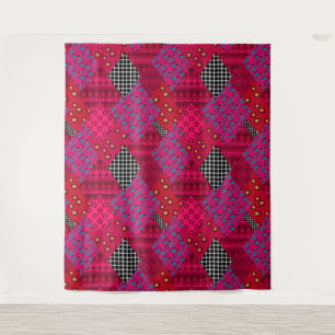 Red Crimson Colorful patchwork Tapestry