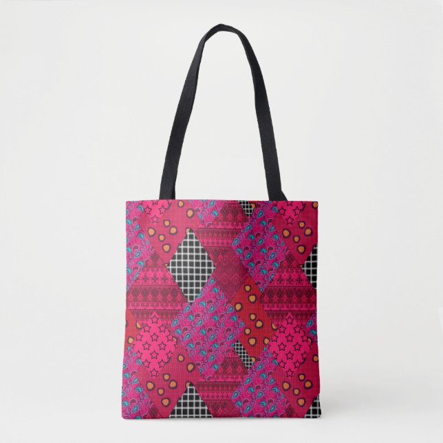 Red  Crimson  Colorful patchwork   Tote Bag (Front)