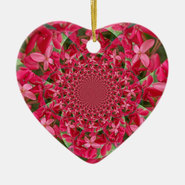 Red Crimson Flower Heart Ornament (Front)
