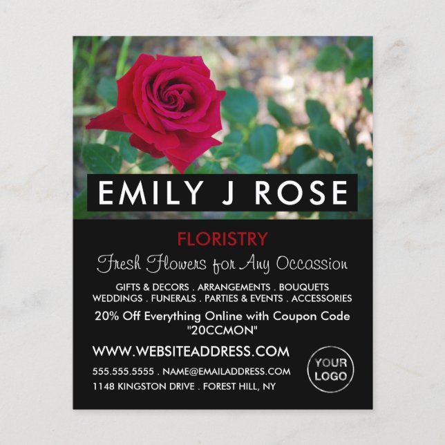 Red Crimson Rose, Floristry Advertising Flyer (Front)