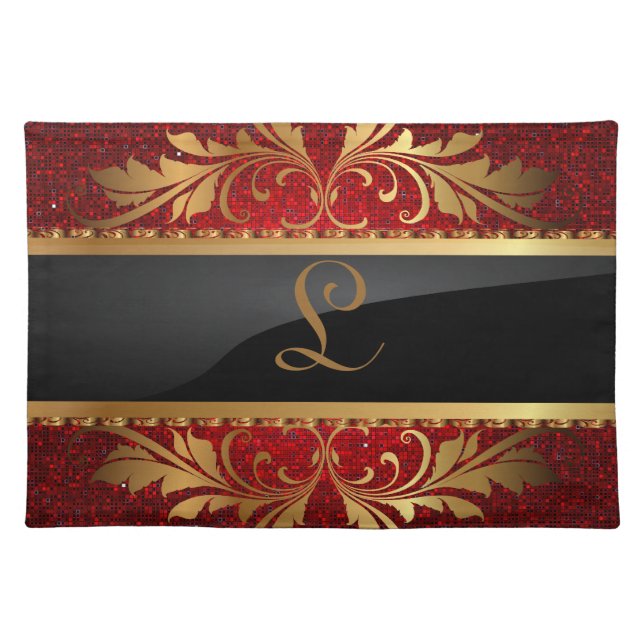 Red Crimson Sequin Disco Glitz Pattern Placemat (Front)