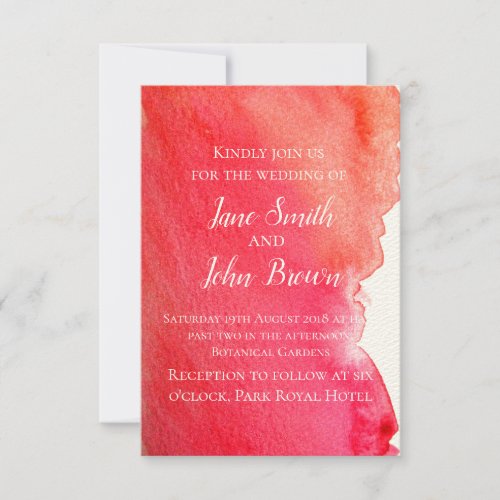 Red crimson watercolor modern art wedding boho invitation