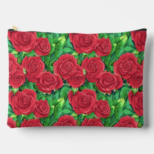 Red  Crimson Watercolor Rose Pattern Accessory Pouch