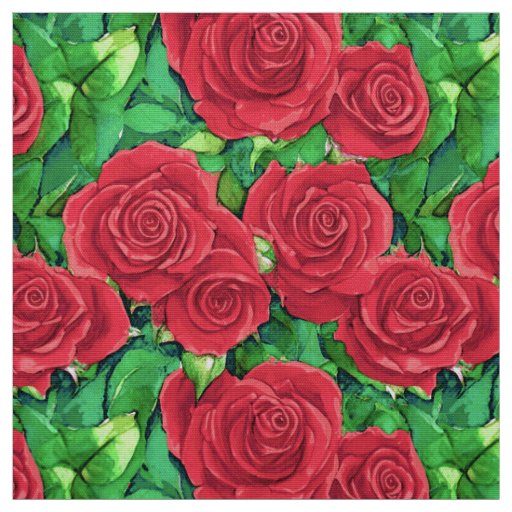 Red / Crimson Watercolor Rose Pattern Fabric