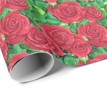Red / Crimson Watercolor Rose Pattern Wrapping Paper by Floridity at Zazzle