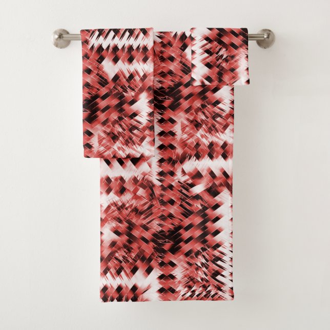 Red crisscross stripes with gradient or polished   bath towel set (Insitu)