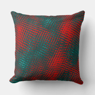 Red crisscrossing scratches over charred cyan      throw pillow