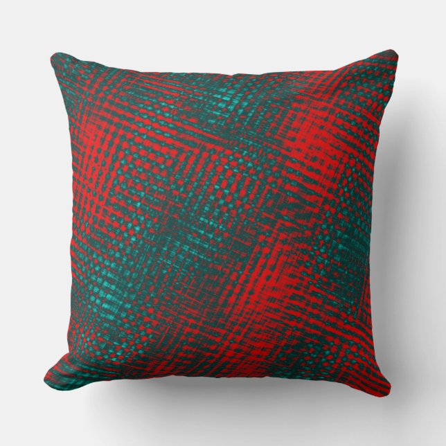 Red crisscrossing scratches over charred cyan      throw pillow (Front)