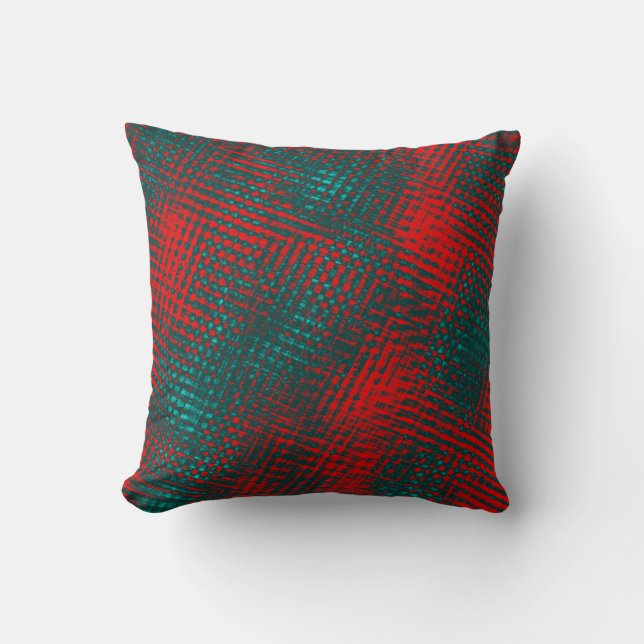 Red crisscrossing scratches over charred cyan      throw pillow (Front)