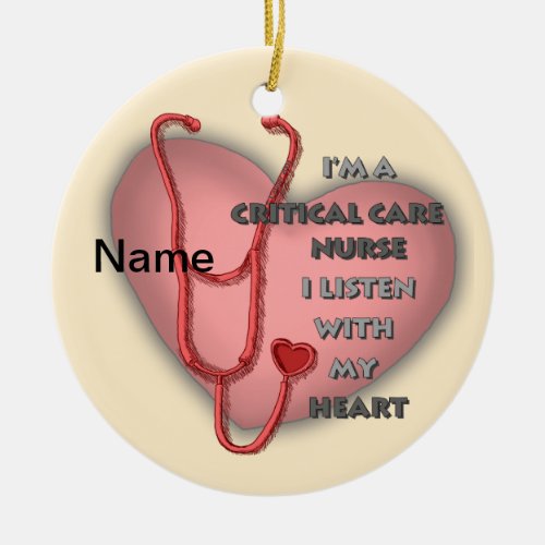 Red Critical Care Nurse custom name ornament