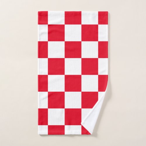 Red Croatian Checkerboard Geometric Pattern Hand Towel