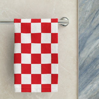 Red Croatian Checkerboard Geometric Pattern Hand Towel