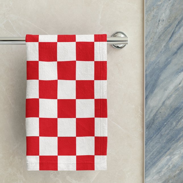 Red Croatian Checkerboard Geometric Pattern Hand Towel (Creator Uploaded)