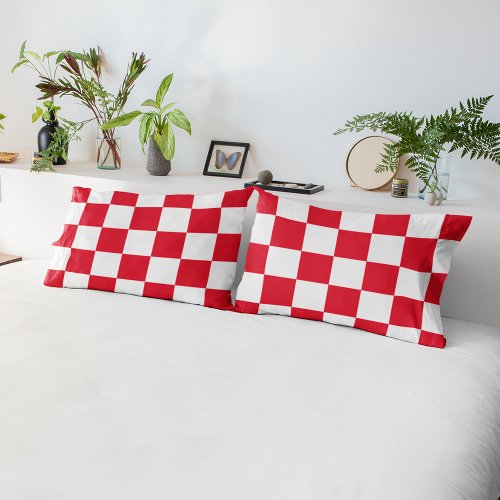 Red Croatian Geometric Checkered Pattern Pillow Case