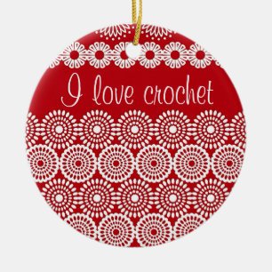 Red crochet lace girly vintage flowers ceramic ornament