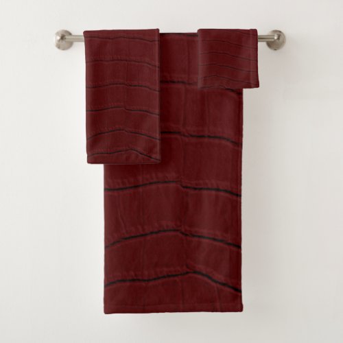 Red Crocodile Skin Print Bath Towel Set